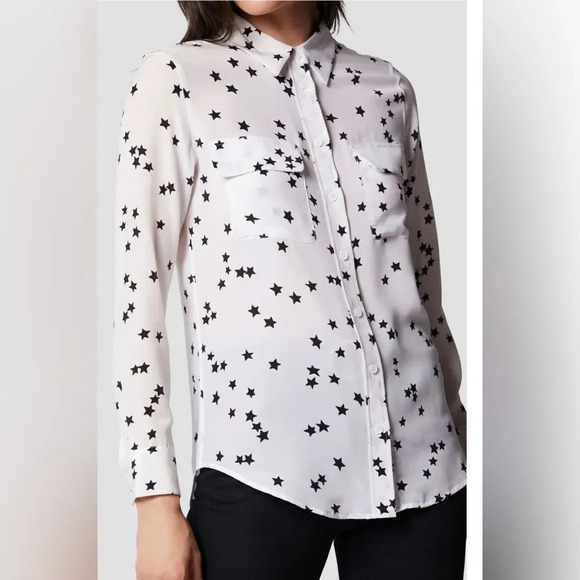 Equipment Star Print Long Sleeve Silk Blouse medium - Picture 4 of 13